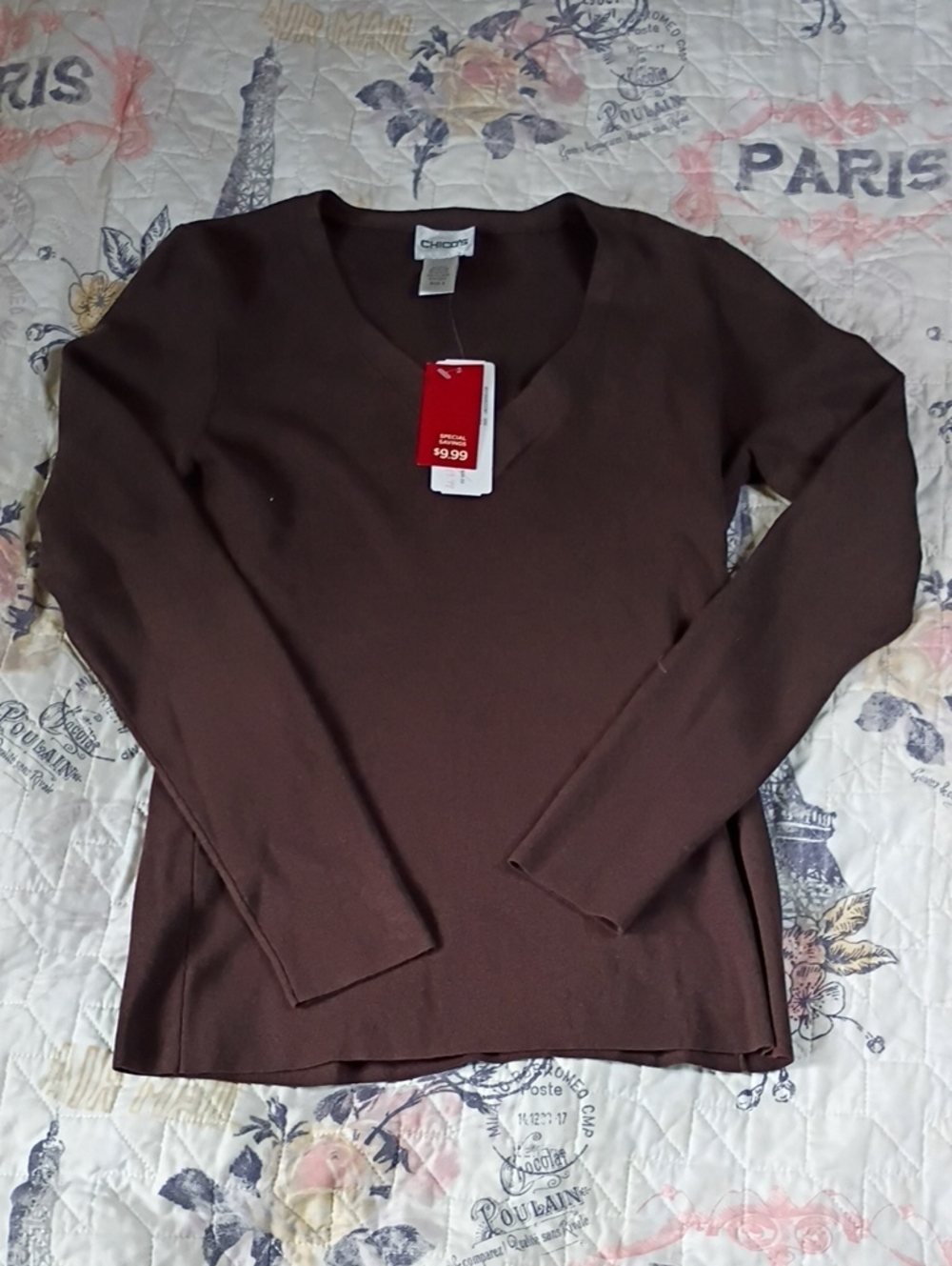 NWT Chico's Brown Ribbed Knit Long-Sleeve Top Size(0)